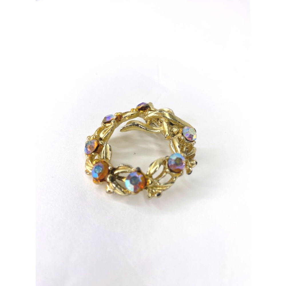 1960 Gold Tone Aurora Vintage Brooch Rhinestones, Circle - Picture 3 of 10